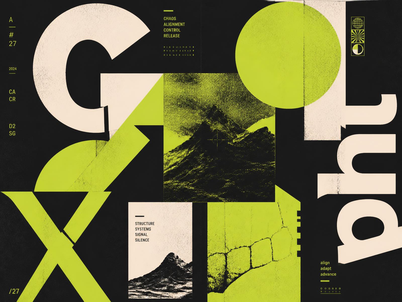 Bold risograph-style graphic design composition by MT Graphic Design Inc